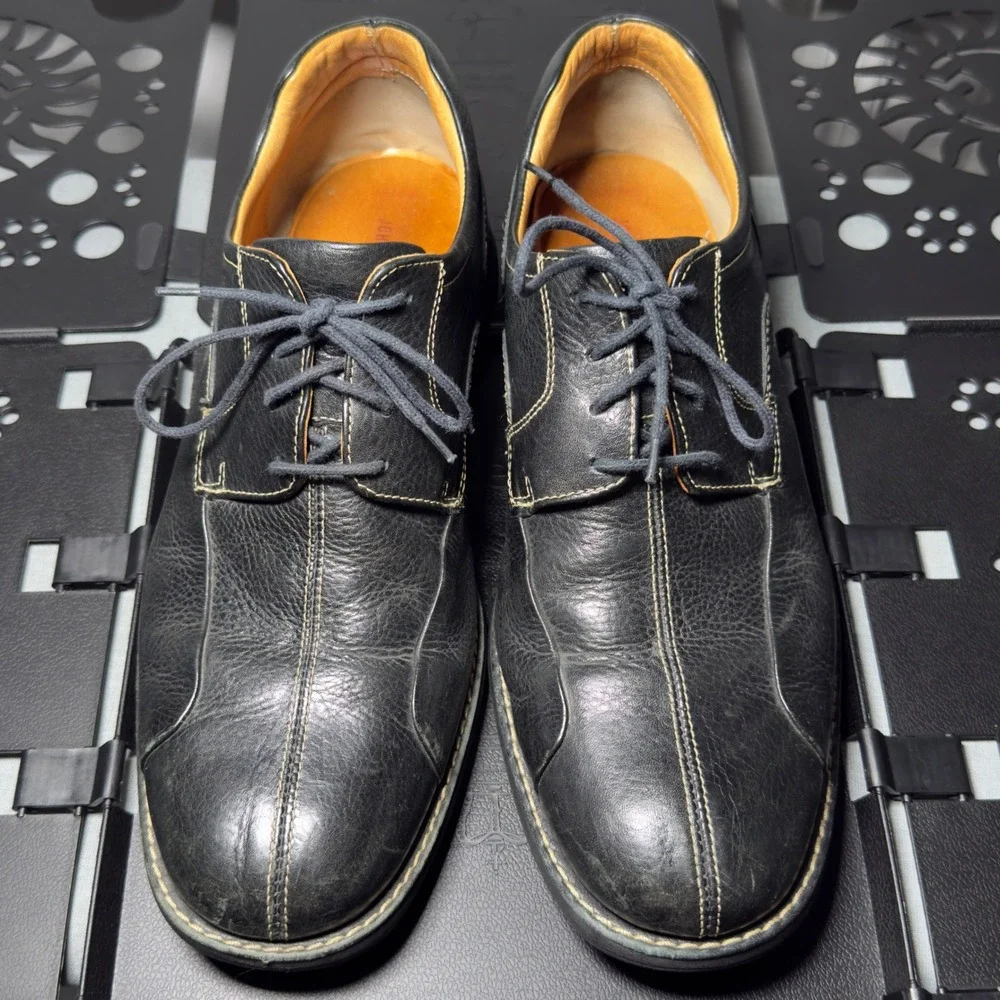 Johnston & Murphy Oxford Shoes Mens 10.5 M Black Good Bicycle Toe Leather Brazil